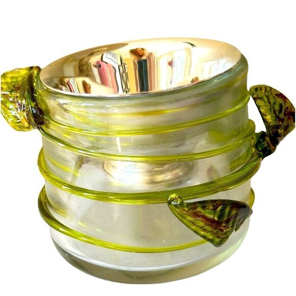 Hand Blown Caged Glass Silver Chalice Bowl Candy Treats Nuts Fancy 2 Piece Set - Picture 1 of 9